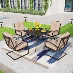 Captiva Designs 5pc Patio Dining Set With Square Table & 4 Metal Spring Motion Chairs -Crosley shop GUEST c6eee9be 4a70 4913 94f9 1760dceb395e
