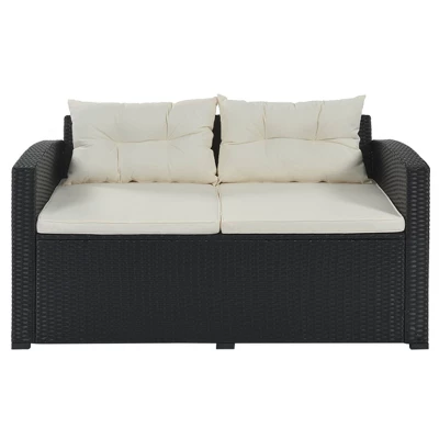 9pc Wicker Patio Sectional Seating Set With Cushions - Black/Beige - GODEER 12 9pc Wicker Patio Sectional Seating Set With Cushions - Black/Beige - GODEER - Image 12