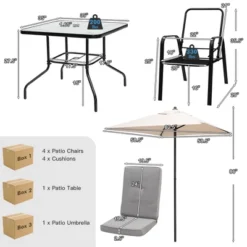 Costway 6PCS Patio Dining Set Stackable Chairs Cushioned Glass Table W/Umbrella -Crosley shop GUEST c806f474 810f 4049 8b94 46226c725704