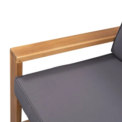 3pc Outdoor Acacia Wood Sectional Conversation Set With Cushions - Gray - GODEER 10 3pc Outdoor Acacia Wood Sectional Conversation Set With Cushions - Gray - GODEER - Image 10