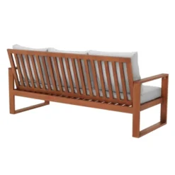 Grafton Eucalyptus 3 Seat Outdoor Bench With Cushions - Gray/Natural - Alaterre Furniture -Crosley shop GUEST c8cc2706 e37e 49a9 a817 fd497214625c
