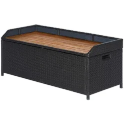 Outsunny Outdoor Storage Bench Wicker Deck Boxes With Wooden Seat, Gas Spring, Rattan Container Bin With Lip, Ideal For Storing Tools, Accessories And Toys -Crosley shop GUEST c9850d50 2a9e 4dee ad4f f79833329f47