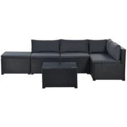 6pc Wicker Patio Conversation Set With Cushions - Black/Gray - GODEER -Crosley shop GUEST ca04dcb1 1aa7 4c8e 8988 934b5976378d