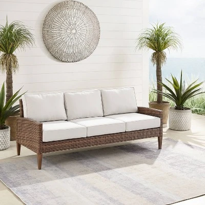 Capella Outdoor Wicker Sofa - Cream/Brown - Crosley 1 Capella Outdoor Wicker Sofa - Cream/Brown - Crosley