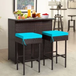 Tangkula 3PCS Patio Wicker Rattan Bar Set Table W/2 Turquoise Cushioned Stools 10 Tangkula 3PCS Patio Wicker Rattan Bar Set Table W/2 Turquoise Cushioned Stools -Crosley shop GUEST cb1c1ade 7336 4d41 b1e8 cc7dca2bea65