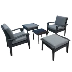 5pc Outdoor Wicker Conversation Set With Arm Chairs, Accent Table & Ottomans - Gray - GODEER -Crosley shop GUEST cbadf00a c034 495d 82ef 6659d51ecf94