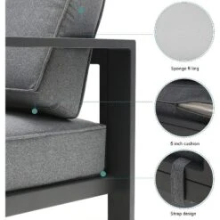 3-Seat Outdoor Patio Sofa Couch Chair Patio Aluminum 5" Thick Cushions (Grey) -Crosley shop GUEST cc5c0783 49d3 4753 af31 e57a1ef1503f