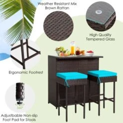 Tangkula 3PCS Patio Wicker Rattan Bar Set Table W/2 Turquoise Cushioned Stools 14 Tangkula 3PCS Patio Wicker Rattan Bar Set Table W/2 Turquoise Cushioned Stools -Crosley shop GUEST cdd32d67 2a4c 4828 8ba3 8179cef199b0