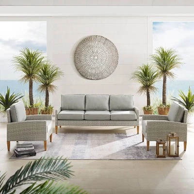 Capella Outdoor Wicker 3 Pc Sofa And Two Chair Set - Gray/Acorn - Crosley 5 Capella Outdoor Wicker 3 Pc Sofa And Two Chair Set - Gray/Acorn - Crosley - Image 5