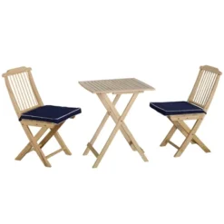 Outsunny 3 Pieces Patio Folding Bistro Set, Outdoor Pine Wood Table And Chairs Set With Tie-on Cushion & Square Coffee Table, Dark Blue -Crosley shop GUEST ce885e5f b6f3 4584 8828 04243bc71051