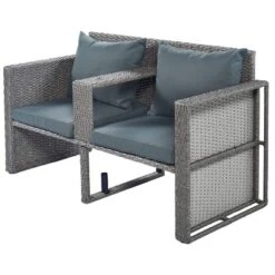 2pc Outdoor Wicker Conversation Sectional Set With Cushions & Half-Moon Side Table For Umbrella - Gray - GODEER -Crosley shop GUEST cea905d5 7dae 4de8 9e23 f58f792fc3ce