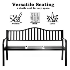 Outdoor Powder Coated Steel Park Bench, Garden Bench With Pop Up Middle Table, Lawn Decor Seating Bench For Yard, Patio, Garden, Balcony, And Deck -Crosley shop GUEST ceaea610 6f3c 4a10 aba2 1a80380f350c
