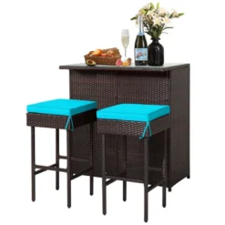 Tangkula 3PCS Patio Wicker Rattan Bar Set Table W/2 Turquoise Cushioned Stools 16 Tangkula 3PCS Patio Wicker Rattan Bar Set Table W/2 Turquoise Cushioned Stools -Crosley shop GUEST cf1b3647 163c 496f aae4 0f19d4e604c0