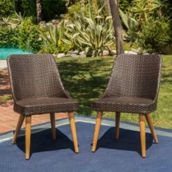 Delphi 2pk Wicker Dining Chairs - Brown - Christopher Knight Home