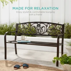 Best Choice Products Outdoor Steel Bench Garden Patio Porch Furniture W/ Floral Design Backrest, Slatted Seat -Crosley shop GUEST d12748c0 1005 44fa 9760 ee61c1932664
