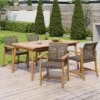 Christopher Knight Home Maris Rustic 5 Piece Outdoor Acacia Wood Rattan Dining Set With Slatted Table, Mocha/Teak