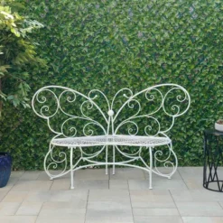 38" X 62" Metal Butterfly Outdoor Bench White - Alpine Corporation