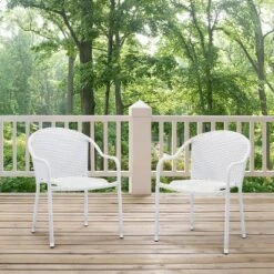 Palm Harbor 2pc Outdoor Wicker Stackable Chairs - White - Crosley