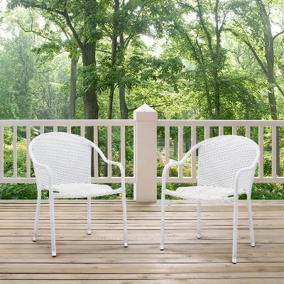 Palm Harbor 2pc Outdoor Wicker Stackable Chairs - White - Crosley 1 Palm Harbor 2pc Outdoor Wicker Stackable Chairs - White - Crosley