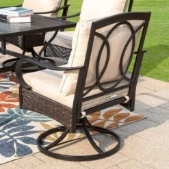 Captiva Designs 7pc Steel Outdoor Patio Dining Set With Swivel Chairs & Metal Table With Umbrella Hole Black -Crosley shop GUEST d3264cdd 0783 45f4 97ce 9c9891e4a2bc