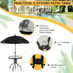 Costway 6 PCS Patio Dining Set Folding Chairs Glass Table Tilt Umbrella Garden -Crosley shop GUEST d545f2e6 f727 4384 aea9 d9a25c14b0c9