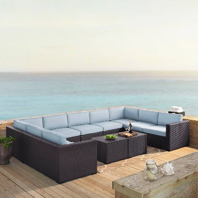 Biscayne 7pc Outdoor Wicker Sectional Set With 2 Coffee Tables - Mist - Crosley 1 Biscayne 7pc Outdoor Wicker Sectional Set With 2 Coffee Tables - Mist - Crosley
