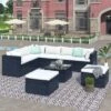 9pc Wicker Patio Set With Cushions - Black/Beige - GODEER