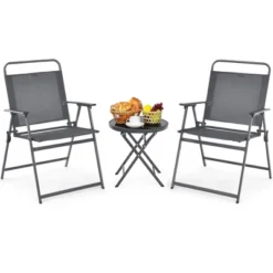 Costway 3PCS Outdoor Bistro Set Folding Table And Chairs Garden Deck Black -Crosley shop GUEST d65b6185 f47e 456d 9429 e8a62d06ff15