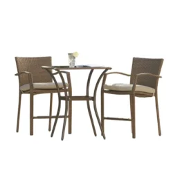 3pc Lakewood Ranch Steel Woven Wicker Outdoor High Top Bistro Patio Furniture Set With Cushions Brown - Room & Joy -Crosley shop GUEST d706c7db 2a52 41e8 8bf9 8bfed1cf49bc