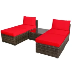 Tangkula 5-Piece Outdoor Rattan Wicker Sofa Set Lounge Chair With Red Cushions -Crosley shop GUEST d92c1574 4266 4ad3 9231 81816d535717