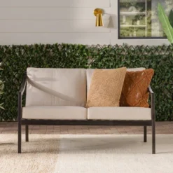 Saracina Home Mid-Century Modern Slatted Acacia Outdoor Bench With Cushions -Crosley shop GUEST daeed682 59e3 4c9a a7b0 16c1980bb39e