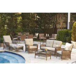 3pc Lakewood Ranch Steel Woven Wicker Outdoor High Top Bistro Patio Furniture Set With Cushions Brown - Room & Joy -Crosley shop GUEST dd69c11d 5f47 4cb6 99b3 f2cd293151d6
