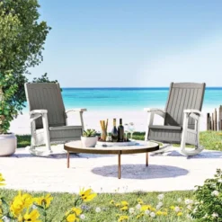 Suncast Outdoor Lightweight Portable Rocking Chair With 7 Gallon In-Seat Storage, Porch, Patio, Deck Furniture, 375 Pound Capacity, Dove Gray (2 Pack) -Crosley shop GUEST de036bfd 4a15 4e13 92e8 f4866856fe44