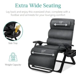 Best Choice Products Oversized Zero Gravity Chair, Folding Recliner W/ Removable Cushion, Side Tray -Crosley shop GUEST defda8ae 6106 4e4a b65a 63ab693872d2