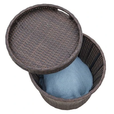 Barton 5-Pieces Patio Sofa Ottoman Wicker Set With Side Storage Table, Brown/Beige 3 Barton 5-Pieces Patio Sofa Ottoman Wicker Set With Side Storage Table, Brown/Beige - Image 3