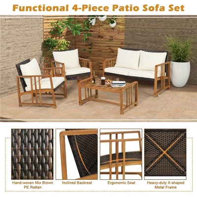 Costway 8PCS Patio Mix Brown Wicker Sofa Set Acacia Wood Frame With Seat & Back Cushions 8 Costway 8PCS Patio Mix Brown Wicker Sofa Set Acacia Wood Frame With Seat & Back Cushions - Image 8