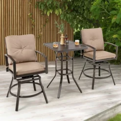 Costway Patio 3pcs Swivel Bar Height Bistro Set Cushioned Table Stools Furniture Outdoor -Crosley shop GUEST e0c1f30d 25bc 45d6 923f 1a15a5aefc11