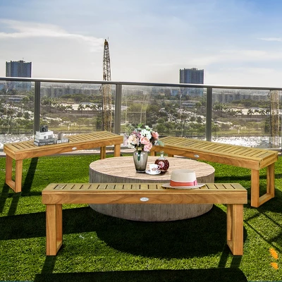 Costway 2Pcs 52'' Outdoor Acacia Wood Dining Bench Chair Seat Slat Garden 5 Costway 2Pcs 52'' Outdoor Acacia Wood Dining Bench Chair Seat Slat Garden - Image 5