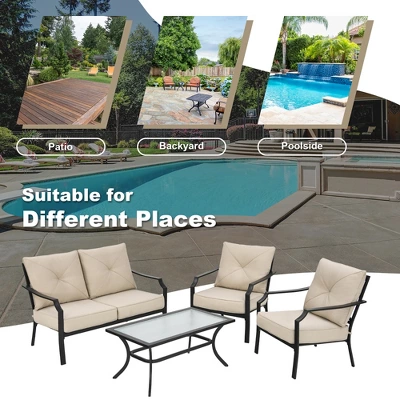 Costway 4 PCS Patio Furniture Set Cushion Sofa Loveseat Sectional Garden Deck Poolside 5 Costway 4 PCS Patio Furniture Set Cushion Sofa Loveseat Sectional Garden Deck Poolside - Image 5