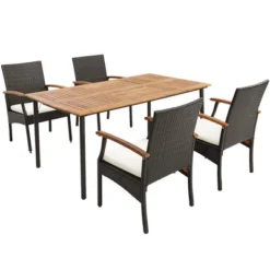 Costway 5PCS Patio Wicker Dining Set Cushion Acacia Wood Armchairs Table With Umbrella Hole -Crosley shop GUEST e1cfda88 e51d 415f 8615 2d6ebb1d5e36