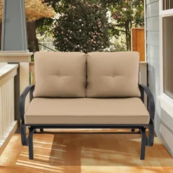 Costway Patio 2-Person Glider Bench Rocking Loveseat Cushioned Armrest Brick RedBeigeBlue -Crosley shop GUEST e28a3ee6 9d05 4b7e 9838 1e0d06786bda
