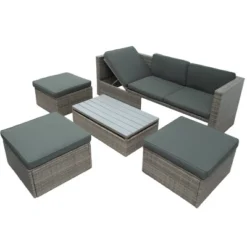 5pc Outdoor Wicker Conversations Set With Adjustable Sofa, Ottomans & Accent Table - Gray - GODEER 12 5pc Outdoor Wicker Conversations Set With Adjustable Sofa, Ottomans & Accent Table - Gray - GODEER -Crosley shop GUEST e2e4fb5f 4b76 448e b6e5 06287db87141