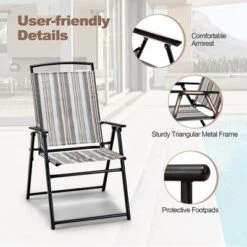Costway 2pcs Patio Folding Sling Chairs Dining Armrest Backrest Outdoor Portable -Crosley shop GUEST e2fc4883 af65 411f 96a2 0dc4e15d0b6d