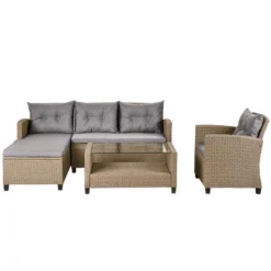 4pc Wicker Patio Conversation Set With Cushions - Beige/Brown - GODEER -Crosley shop GUEST e2ff8154 4abe 4d33 8408 844e52ed1dc7