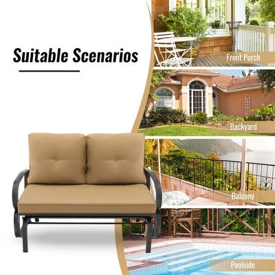 Tangkula 2-Person Outdoor Patio Glider Bench Swing Seat Bench W/ Seat & Back Cushions 6 Tangkula 2-Person Outdoor Patio Glider Bench Swing Seat Bench W/ Seat & Back Cushions - Image 6