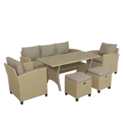 6pc Outdoor Wicker Conversation Set With Arm Chairs, Sofa, Ottomans & Coffee Table - Brown - GODEER -Crosley shop GUEST e34e4697 92e5 4e54 94b3 74ab3ed4c728