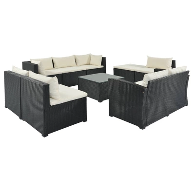 9pc Wicker Patio Sectional Seating Set With Cushions - Black/Beige - GODEER 7 9pc Wicker Patio Sectional Seating Set With Cushions - Black/Beige - GODEER - Image 7