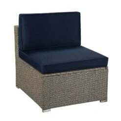 5pc Outdoor Rattan Wicker Sectional Conversation Set With Cushions - Gray/Navy - GODEER -Crosley shop GUEST e5adb67b d8cd 480e 8b5f 2a2478241ab0