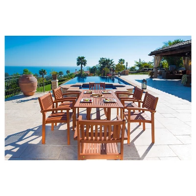 Malibu 7pc Rectangle Wood Patio Dining Set - Brown - Vifah 1 Malibu 7pc Rectangle Wood Patio Dining Set - Brown - Vifah
