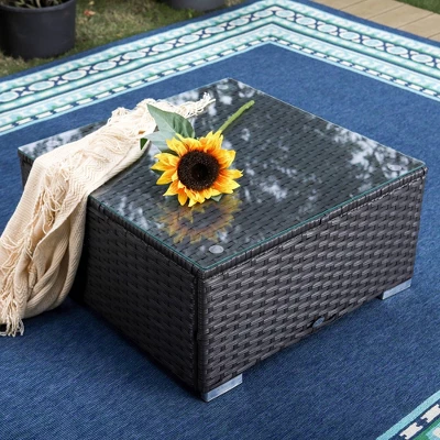 6pc Outdoor Rattan Wicker Sectional Sofa Set - Blue - Captiva Designs 1 6pc Outdoor Rattan Wicker Sectional Sofa Set - Blue - Captiva Designs